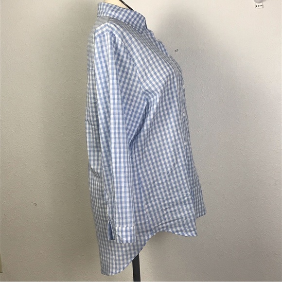 E. Retro Button Down High Low Blouse Women’s Size XXL Blue / White Long Sleeve - Picture 3 of 14